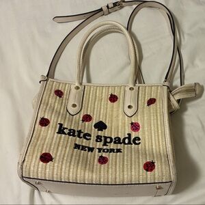 Used kate spade New York Cream and Black Tote with Red Ladybugs